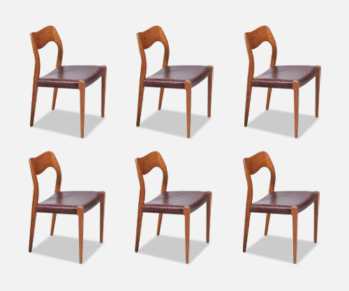 Arne Hovmand-Olsen Model 71 Teak Wood & Leather Dining Chairs for J.L. Møllers
