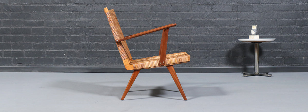Mid-Century Dutch Modern Cane & Teak Lounge Chair