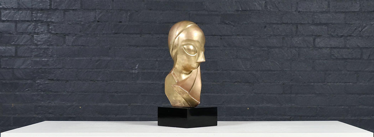 Vintage Modernist Brancusi-Inspired Bust Sculpture