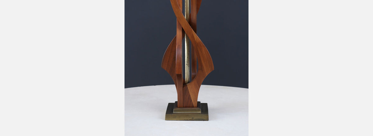 Mid-Century Modern Sculpted Spiral Walnut Table Lamp
