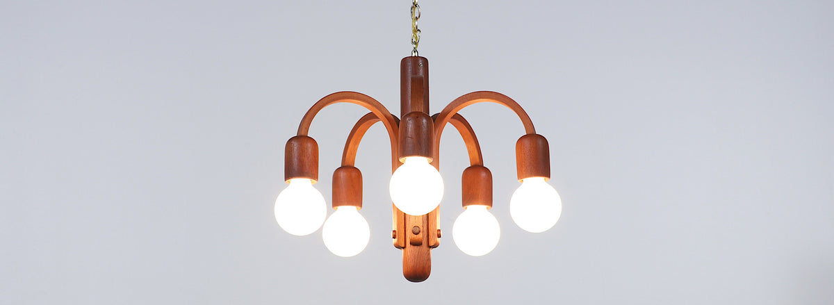 Danish Modern "Candela" Teak Pendant Chandelier by Domus