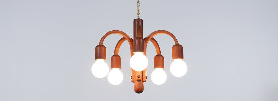 Danish Modern "Candela" Teak Pendant Chandelier by Domus