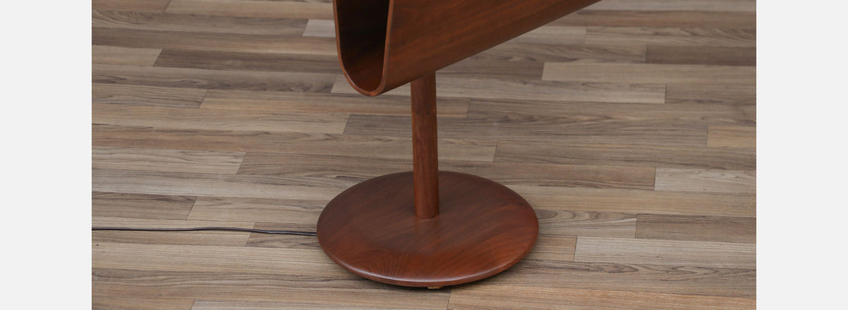 Laurel Sculpted Walnut Floor Lamp with Magazine Holder