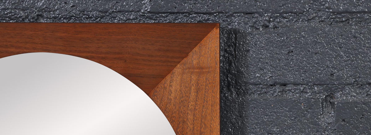 Mid-Century Modern Walnut Beveled Frame Arch Mirror
