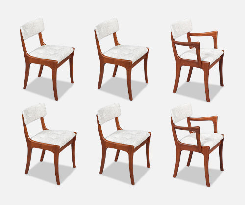 Mid Century Modern Teak & Tweed Dining Chairs by Peter Hayward 