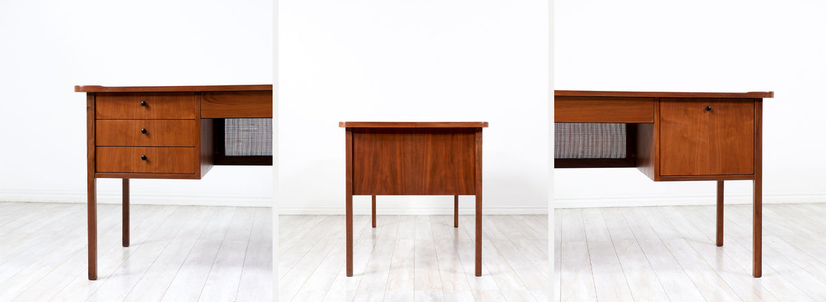 Jack Cartwright Walnut & Cane Executive Desk for Founders Co.