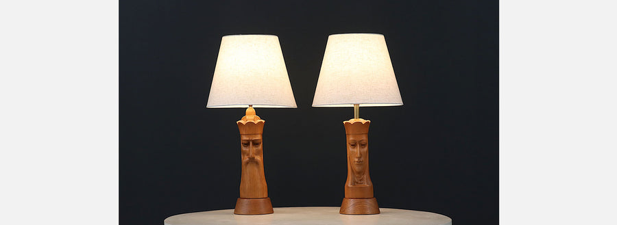 Mid-Century King & Queen Chess Piece Table Lamps by Lighthouse Co.