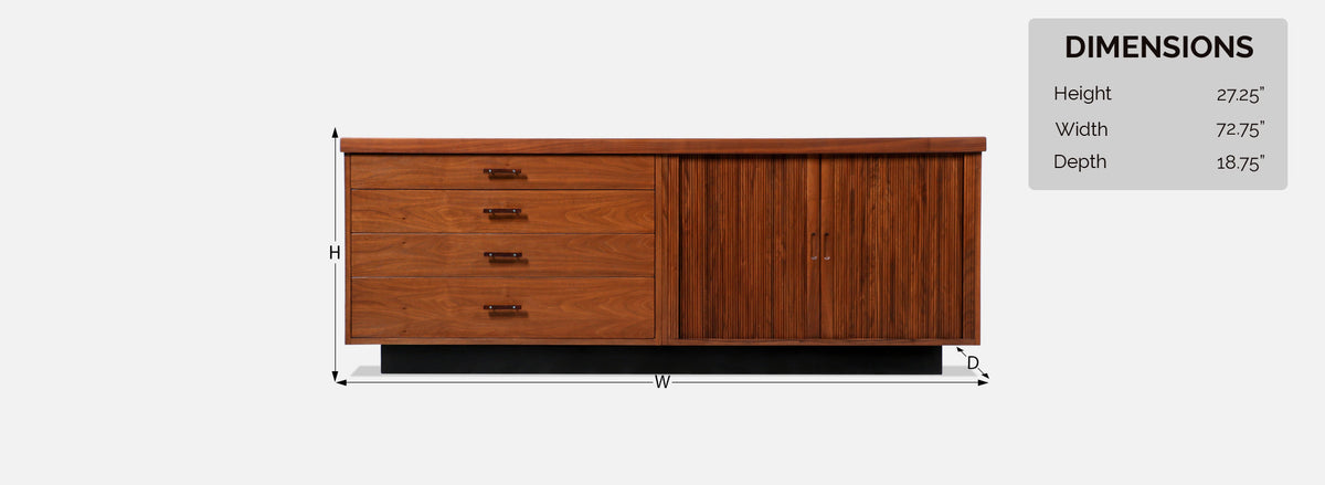 Glenn of California Tambour-Door Credenza with Black Formica Top