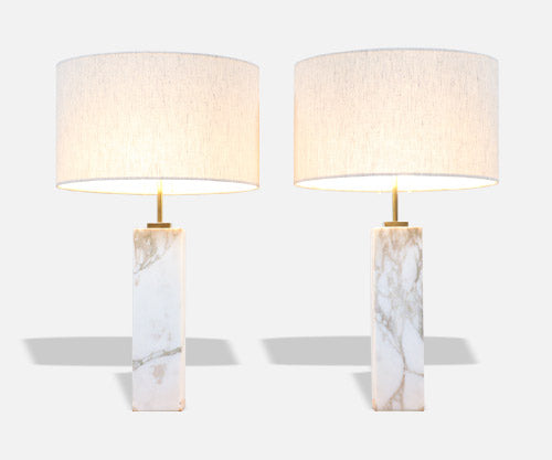 Mid-Century Modern Italian Calacatta Marble Table Lamps
