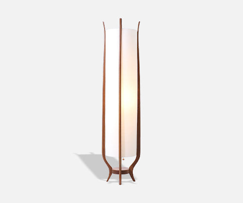 Mid-Century Modern Sculpted Floor Lamp with New Linen Shade