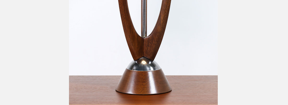 John Keal Sculpted Walnut & Chrome Table Lamps for Modeline