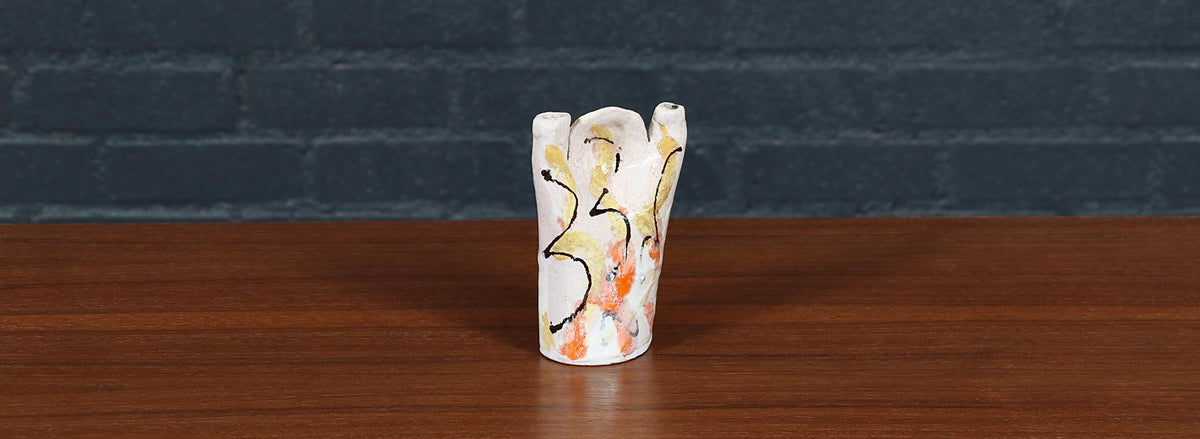 Mid Century Glazed Ceramic Abstract Figure / Candle Holder