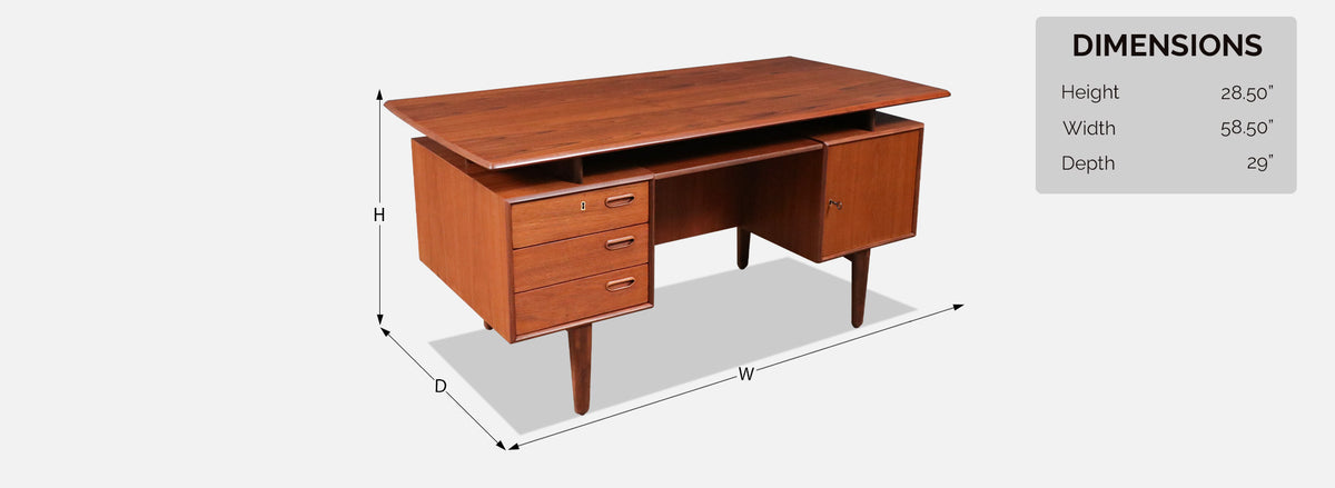 Danish Modern Floating Top Teak Desk w/ Bookcase