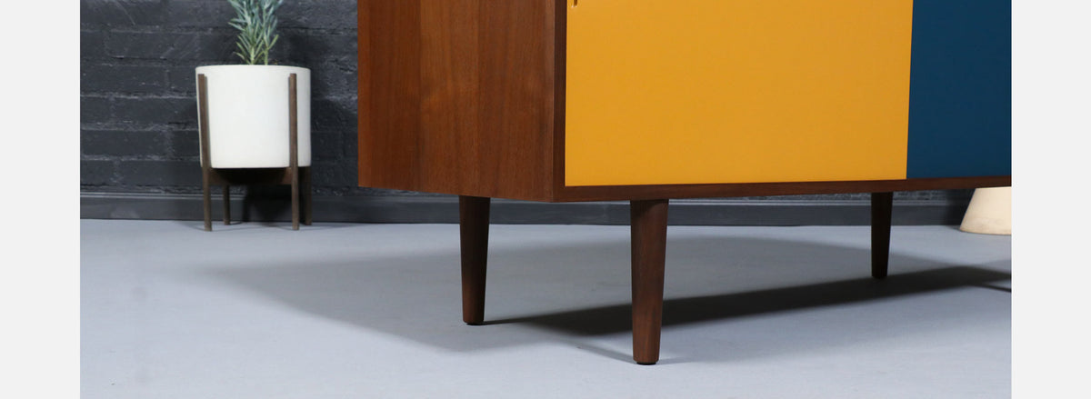 Custom Made Multi-Color Lacquered & Walnut Credenza by Danish Modern LA