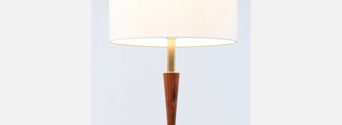 Mid-Century Modern Walnut & Brass Accent Table Lamp by Laurel