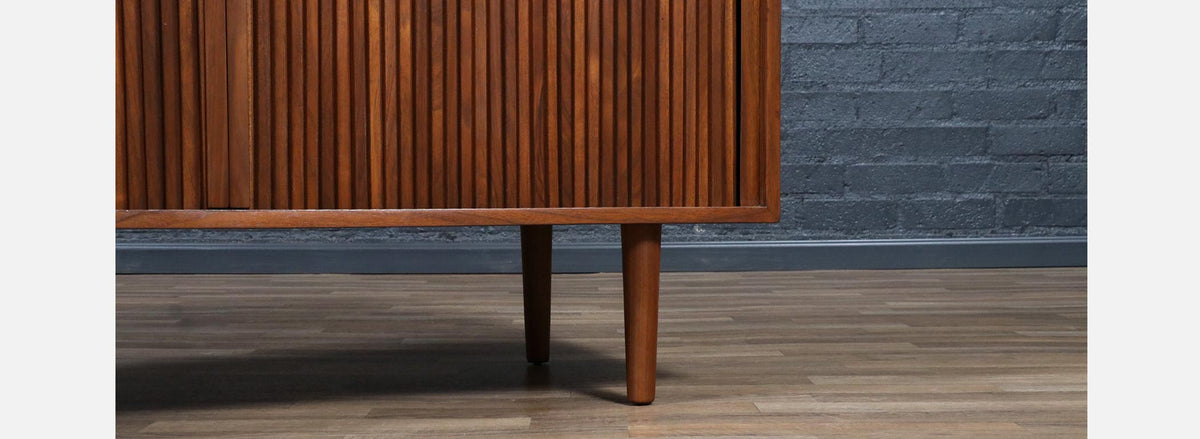 California Modern Walnut Tambour-Door Credenza by Barzilay