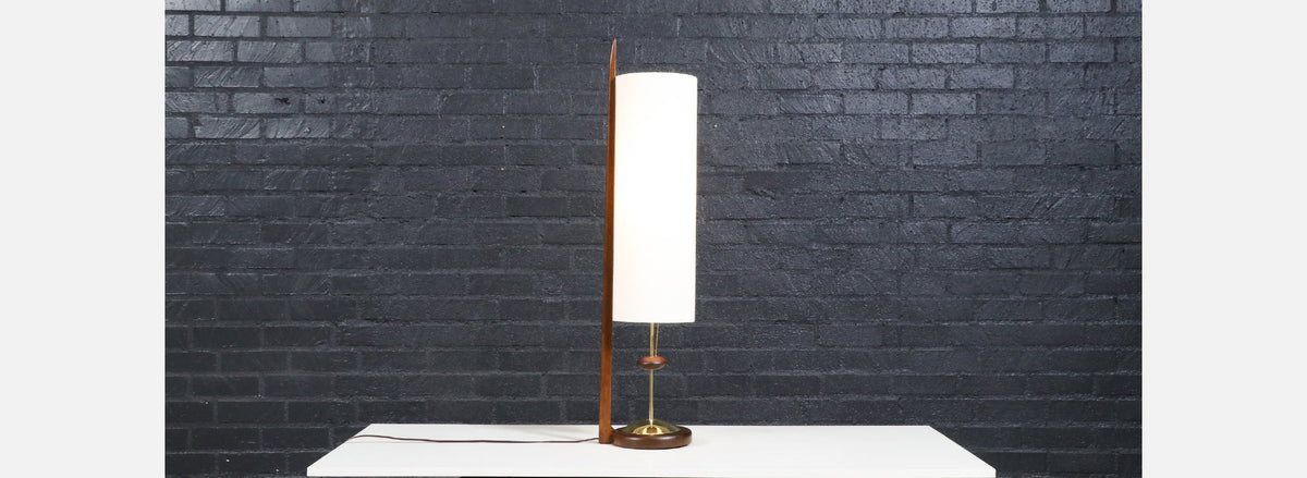 John Keal Korina Wood & Brass Accent Table Lamp for Modeline of California