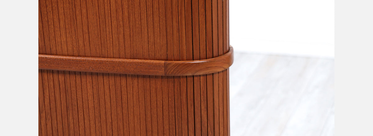 Danish Modern Tambour-Door Teak Corner Cabinet 