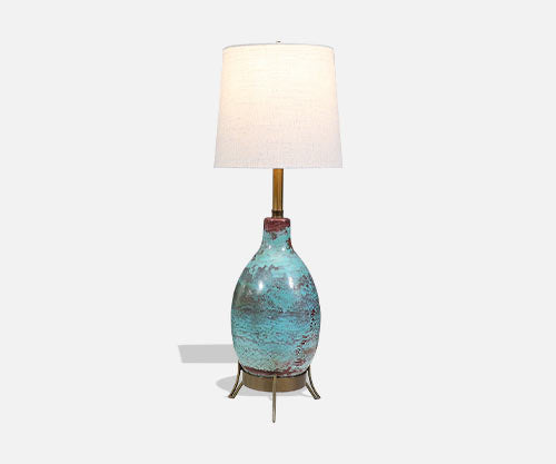 Mid-Century Glazed Ceramic w/ Brass Tripod Base Table Lamp by Marbro