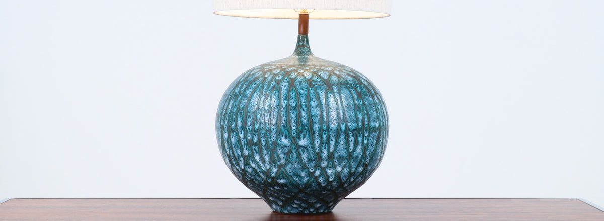 Mid-Century Modern Turquoise Glaze Ceramic Table Lamp