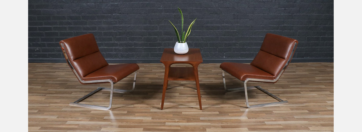 Poul Norreklit Cognac Leather & Steel Cantilever Lounge Chairs