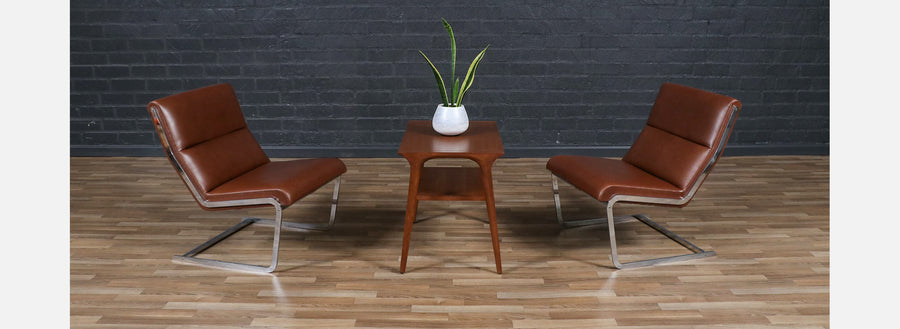Poul Norreklit Cognac Leather & Steel Cantilever Lounge Chairs
