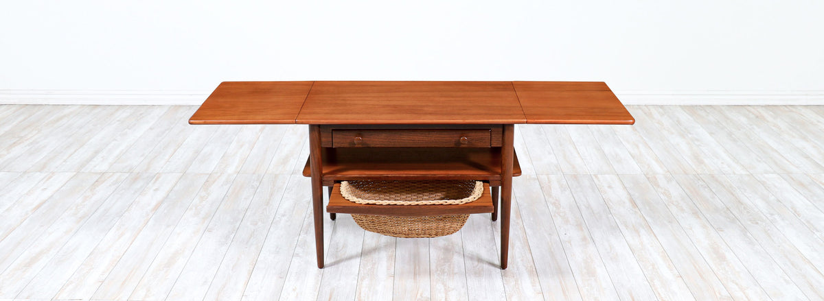 Danish Modern Expanding Teak Sewing Table with Basket
