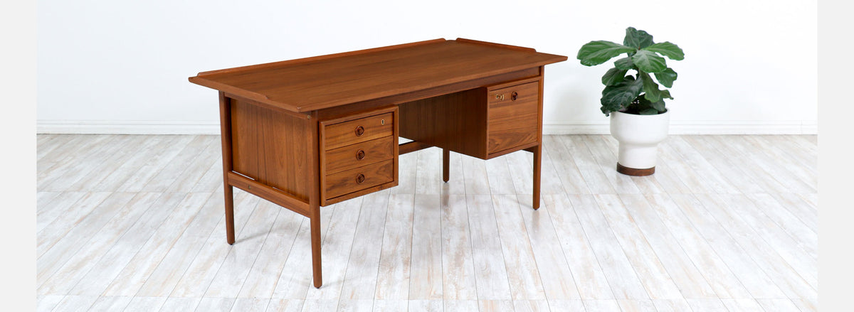 Danish Modern Executive Teak Desk with Raised Edges