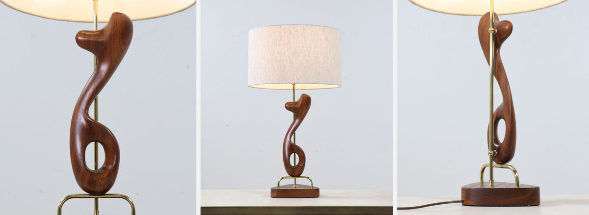 Arthur Jacobs Abstract Walnut & Brass Table Lamps for Modeline of CA