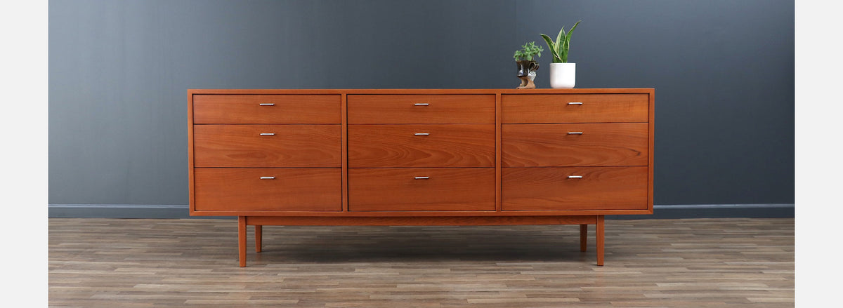 Danish Modern 9-Drawer Teak Dresser with Steel Pulls