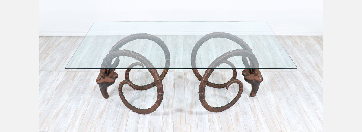 Mid-Century Modern Bronze Rams Head Ibex Dining Table