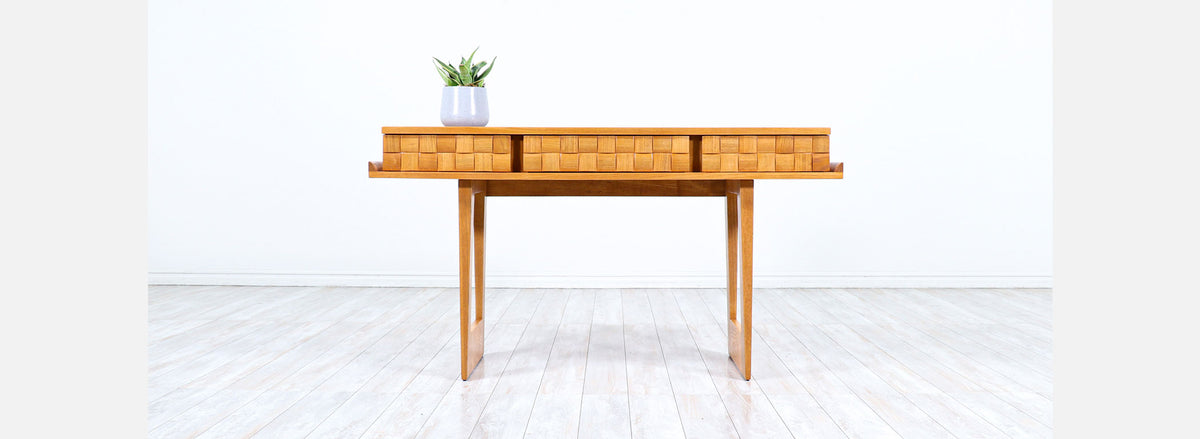 Paul Laszlo "Basket Weave" Desk / Console Table for Brown Saltman