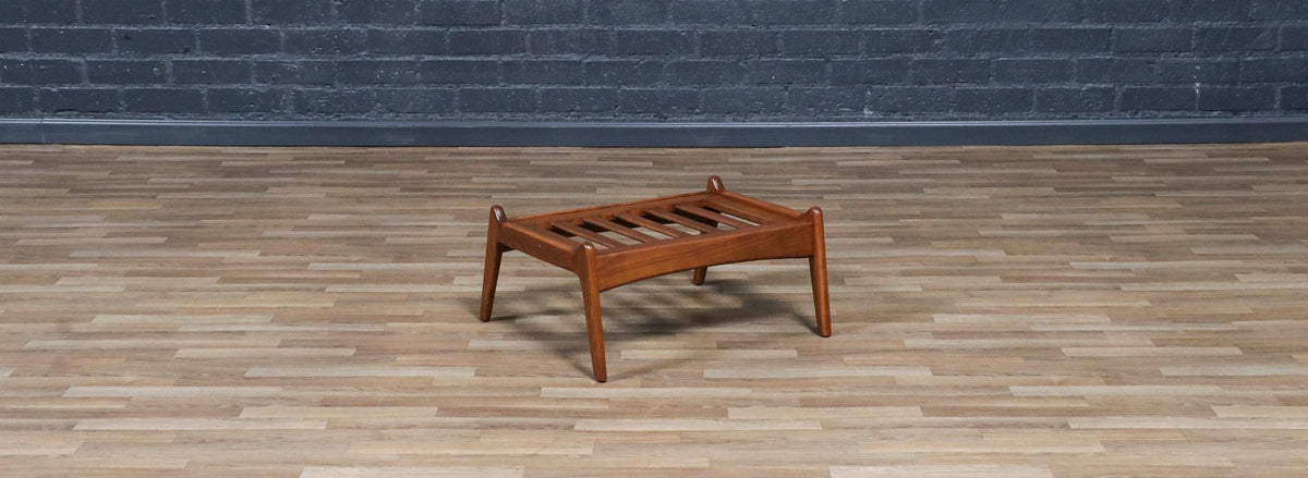 Mid-Century Modern Sculpted Walnut & Tweed Stool