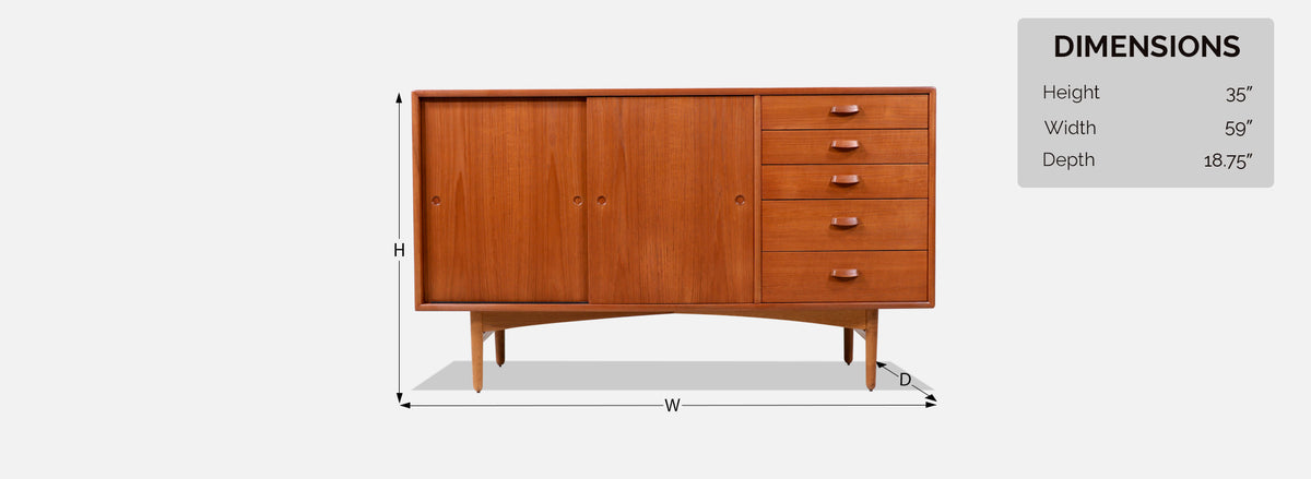 Svend Age Hansen Teak & Oak Credenza with Drawers for Naestved Møbelfabrik