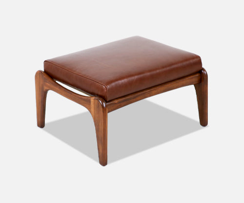 Adrian Pearsall Cognac Leather & Sculpted Walnut Ottoman for Craft Associates