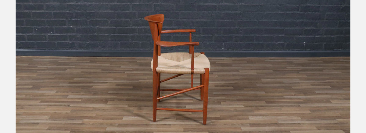 Peter Hvidt Model-317 Teak & Rush Chord Desk Arm Chair
