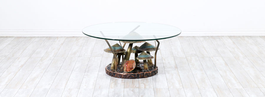 Mid-Century Modern "Mushroom" Coffee Table with Glass Top