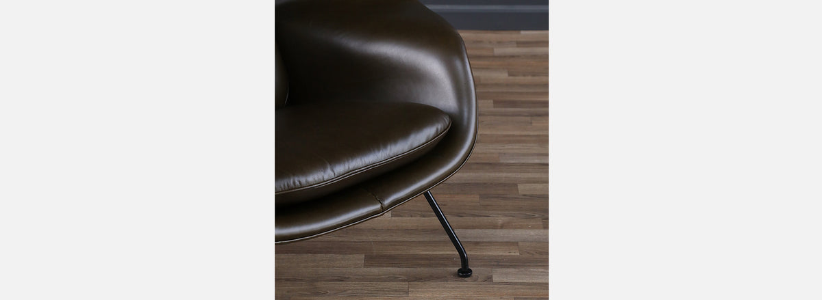 Early Eero Saarinen "Womb" Forest Green Leather Chair for Knoll