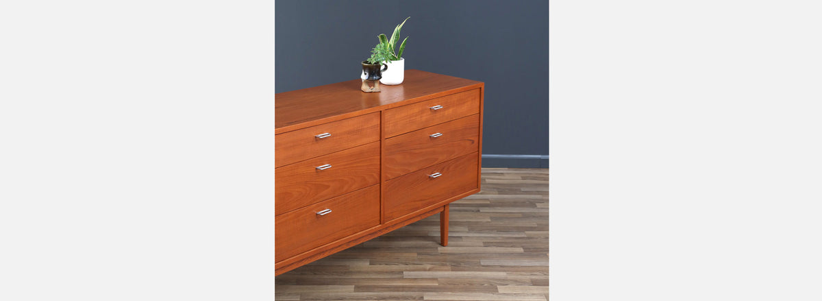 Danish Modern 9-Drawer Teak Dresser with Steel Pulls