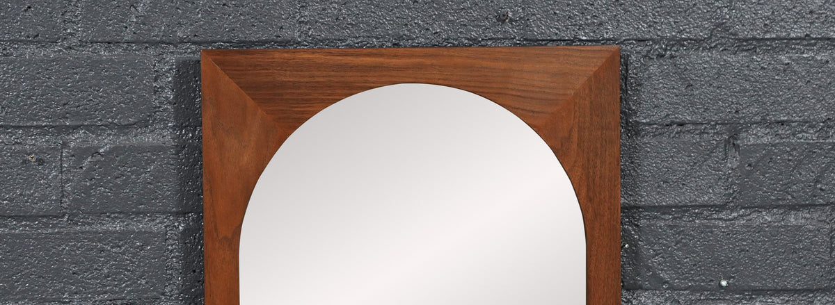 Mid-Century Modern Sculpted Walnut Beveled Frame Arch Mirror