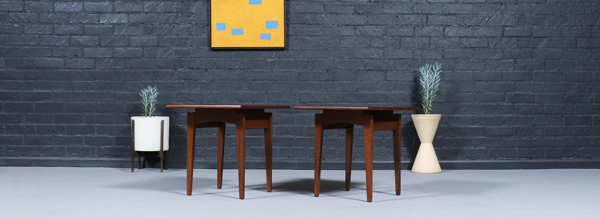 Jens Risom Floating Top Walnut Side Tables