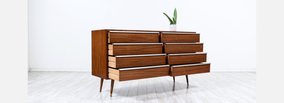 John Keal Walnut Dresser with Metal Accent Pulls for Brown Saltman 