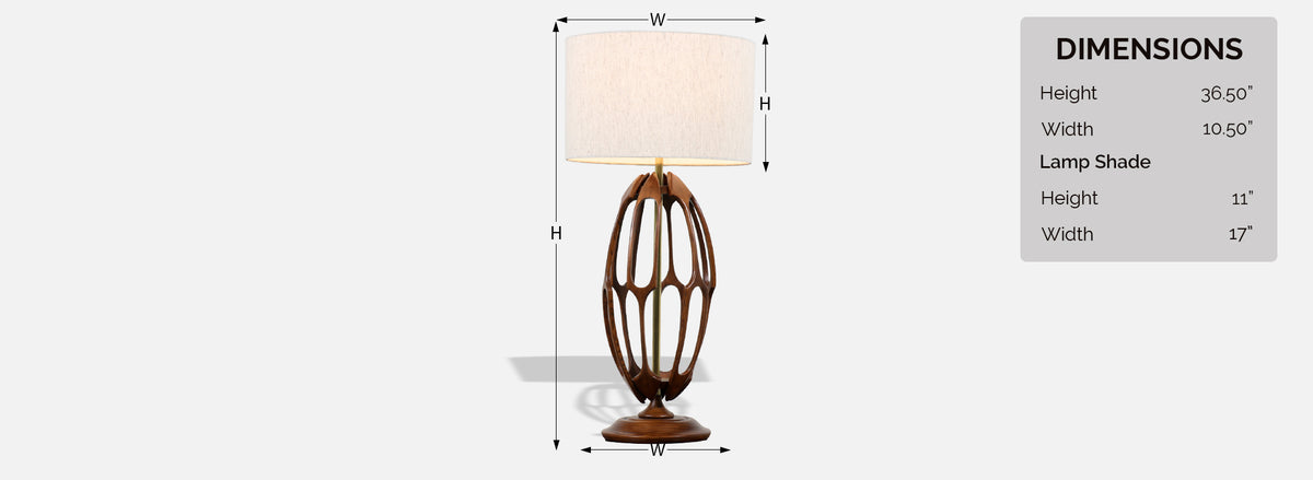 Mid-Century Modern Sculpted Walnut with Brass Accent Table Lamp