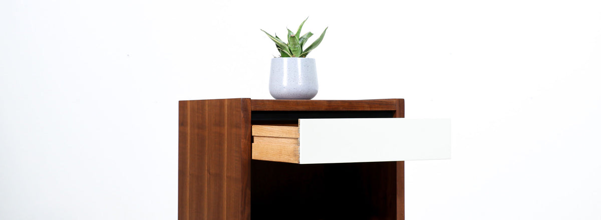 Mid-Century Walnut Night Stands with Lacquered Accent Drawers by Lane Furniture