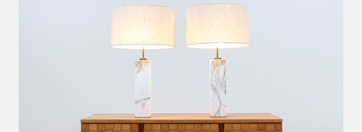 Mid-Century Modern Italian Calacatta Marble Table Lamps