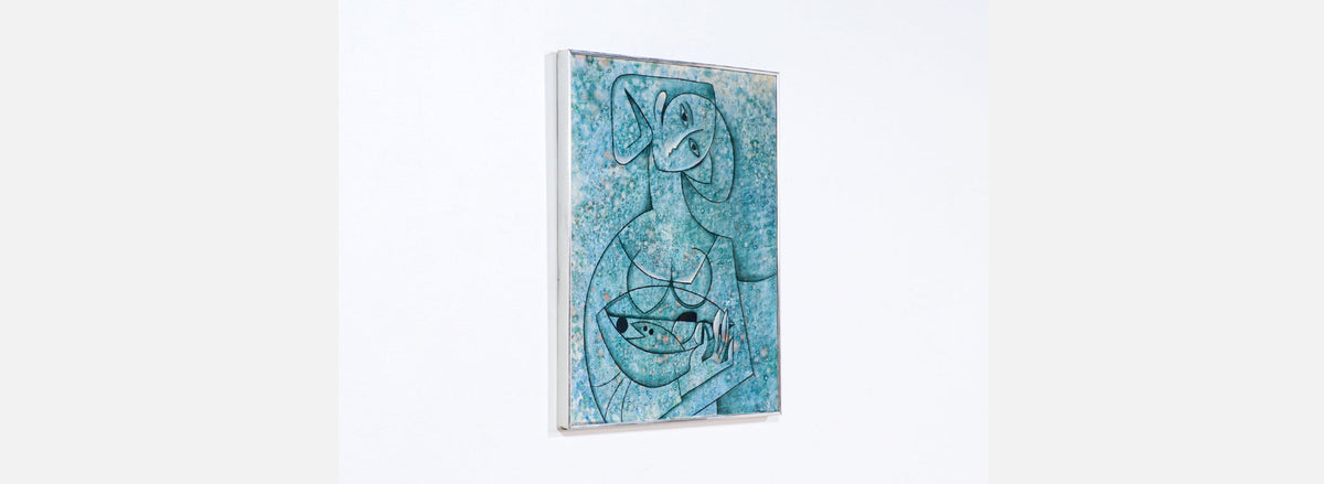 Mid-Century Modern Abstract Blue Women Painting by Larry Maschino