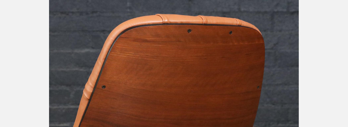 George Mulhauser Tufted Leather & Walnut Lounge Chairs for Plycraft