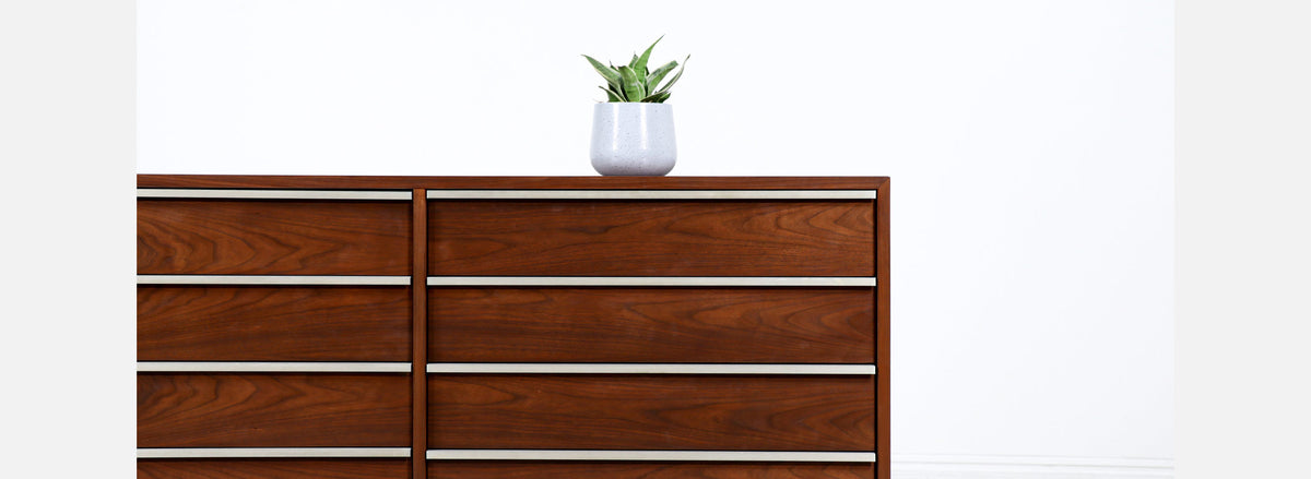 John Keal 8-Drawer Walnut Dresser with Brass Accents 