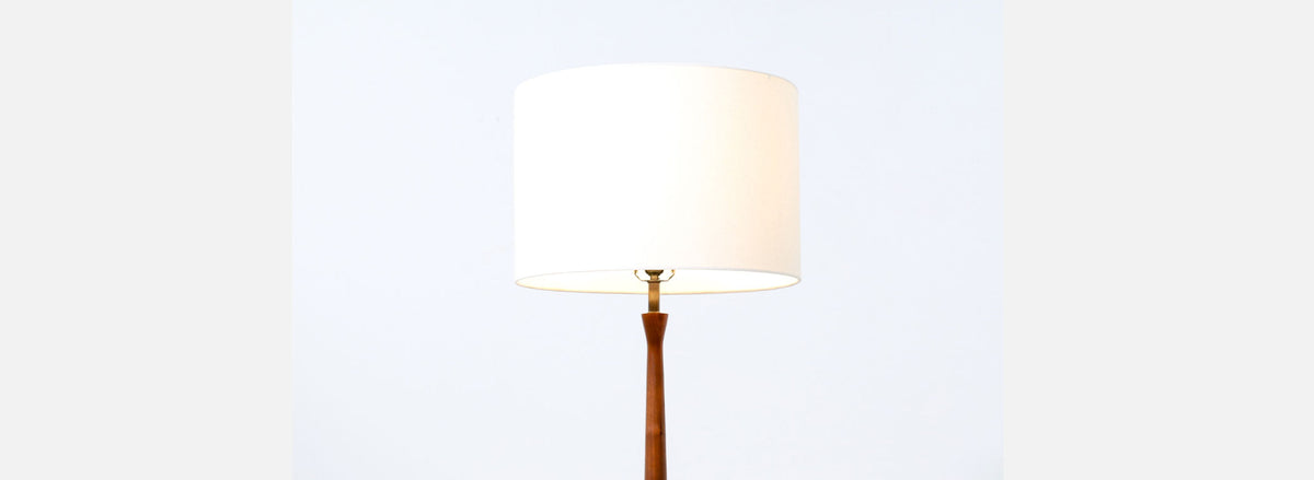 Mid-Century Modern Floor Lamp with Leather Magazine Holder by Laurel Lamp Co.
