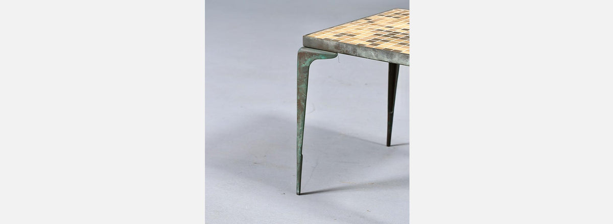 Japanese Modern Brass & Murano Mosaic Tile Top Side Table